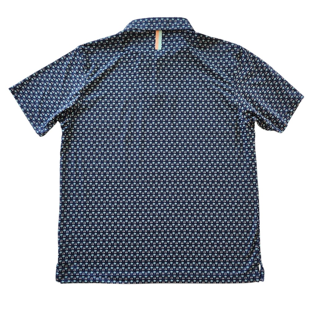 Rhoback Performance Polo Shirt Navy Blue Palm Tree Golf Cart Print Men's XL - Picture 3 of 4